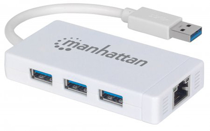 MANHATTAN 3-Port USB Hub with Gigabit Ethernet Adapter