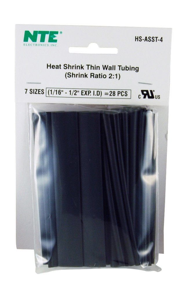 NTE Thin Wall Heat Shrink Kit 28pk Black 4"