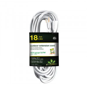 GO GREEN 18ft AC Extension Cord 16/3 White