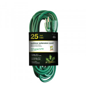 GO GREEN 25ft AC Extension Cord 16/3 Green