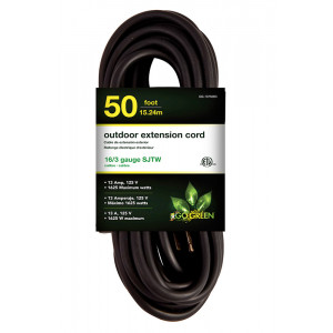 GO GREEN 50ft AC Extension Cord 16/3 SJT Black