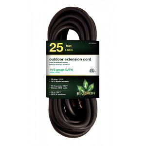 GO GREEN 25ft AC Extension Cord 14/3 SJT Black