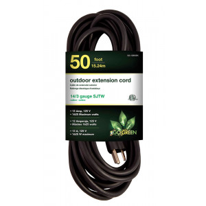 GO GREEN 50ft AC Extension Cord 14/3 SJT Black
