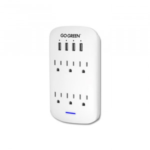 GO GREEN 6-Outlet Wall Tap with Surge Protection and 2 USB Ports